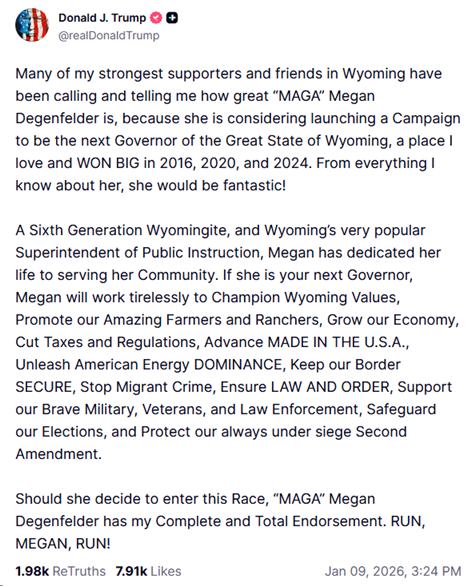 President Trump's endorsement of Megan Degenfelder for Wyoming Governor