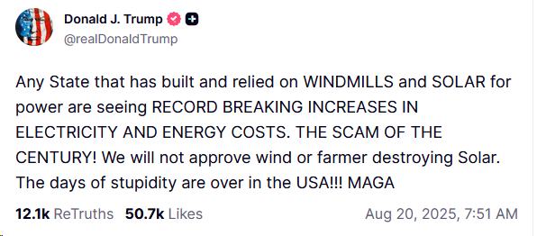 President Trump announcing there will be no more wind projects approved.