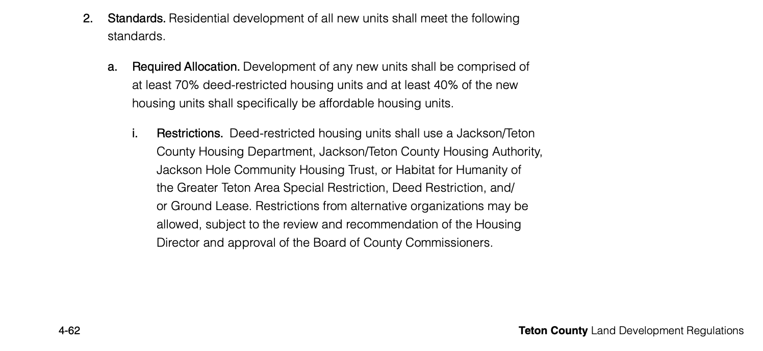 Teton County's LDR require 70% of new developments to be deed restricted.