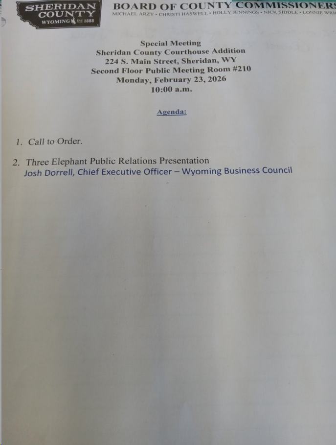 Commissioner Agenda from Sheridan County Commissioners