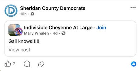 FB Post from Sheridan County Democrats