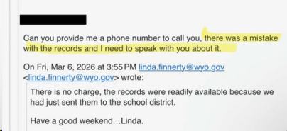 Screenshot of email from WDE to a Sweetwater parent