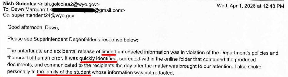 Screenshot of WDE response