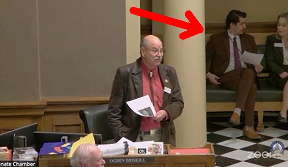 Pazell seating with Nethercott inside Senate Chamber