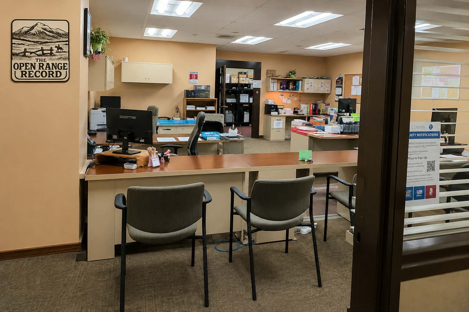 Picture of the Sheridan County Elections office at 8:10am July 17