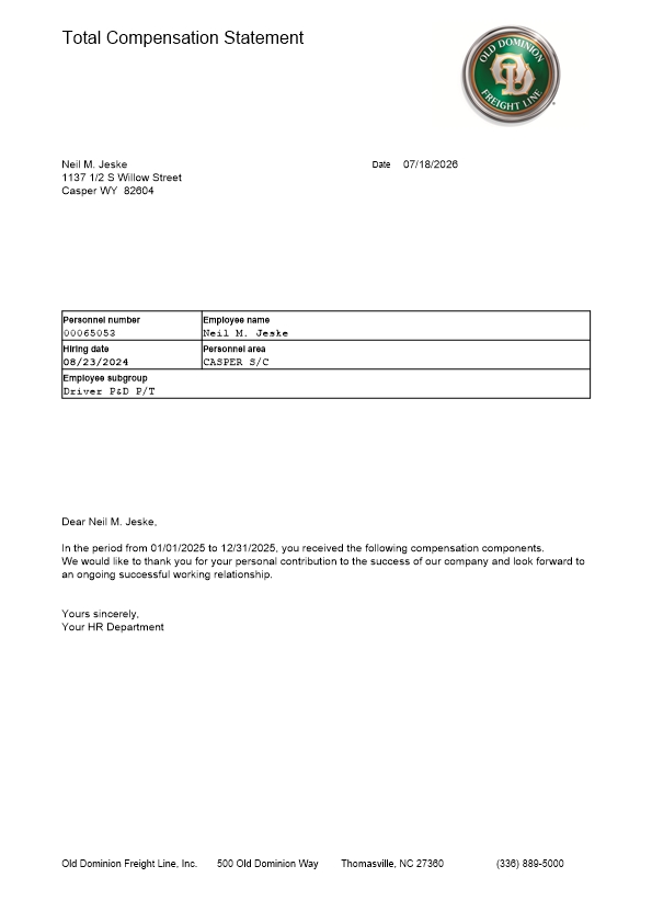 Old Dominion work statement