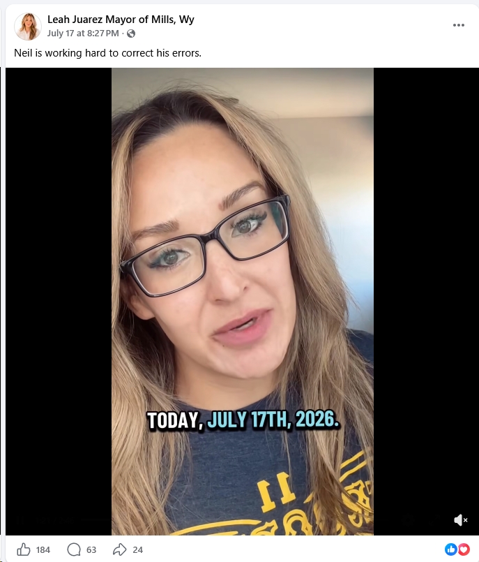 Leah Juarez Mayor of Mills FB page