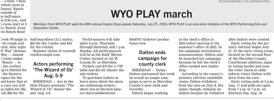 Dalton Announcement in The Sheridan Press