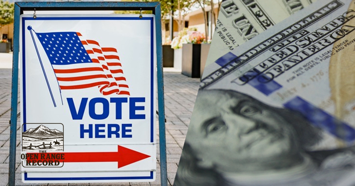 Pictures of money and voting sign