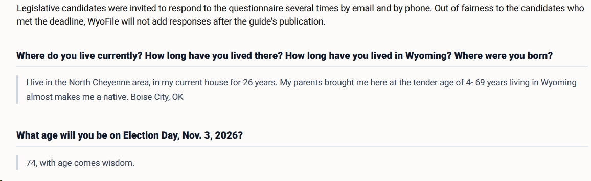 Reponses from published Johnson profile