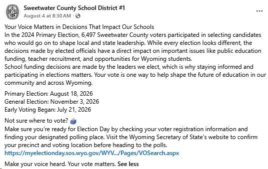 SCSD1 Aug 4 Facebook Post