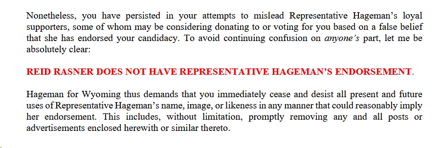 Screenshot from Hageman Cease and Desist Letter