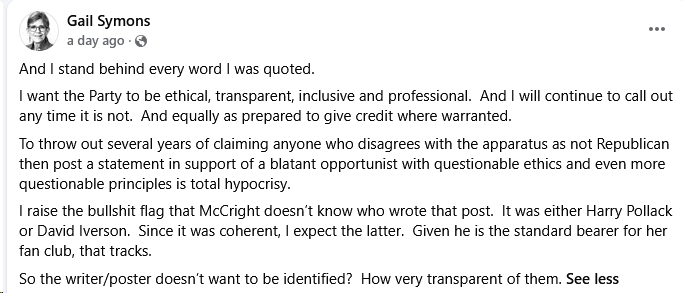 Gail Symons 9/16 Facebook post